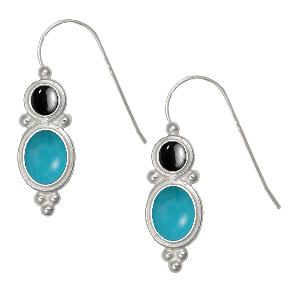 Sterling Silver Drop Dangle Earrings Turquoise And Hematite